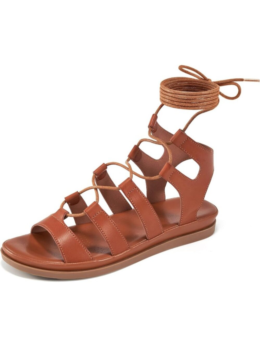 Women's All Brown Comfortable Strappy Cross Lace Up Gladiator Flat Sandal Shoes